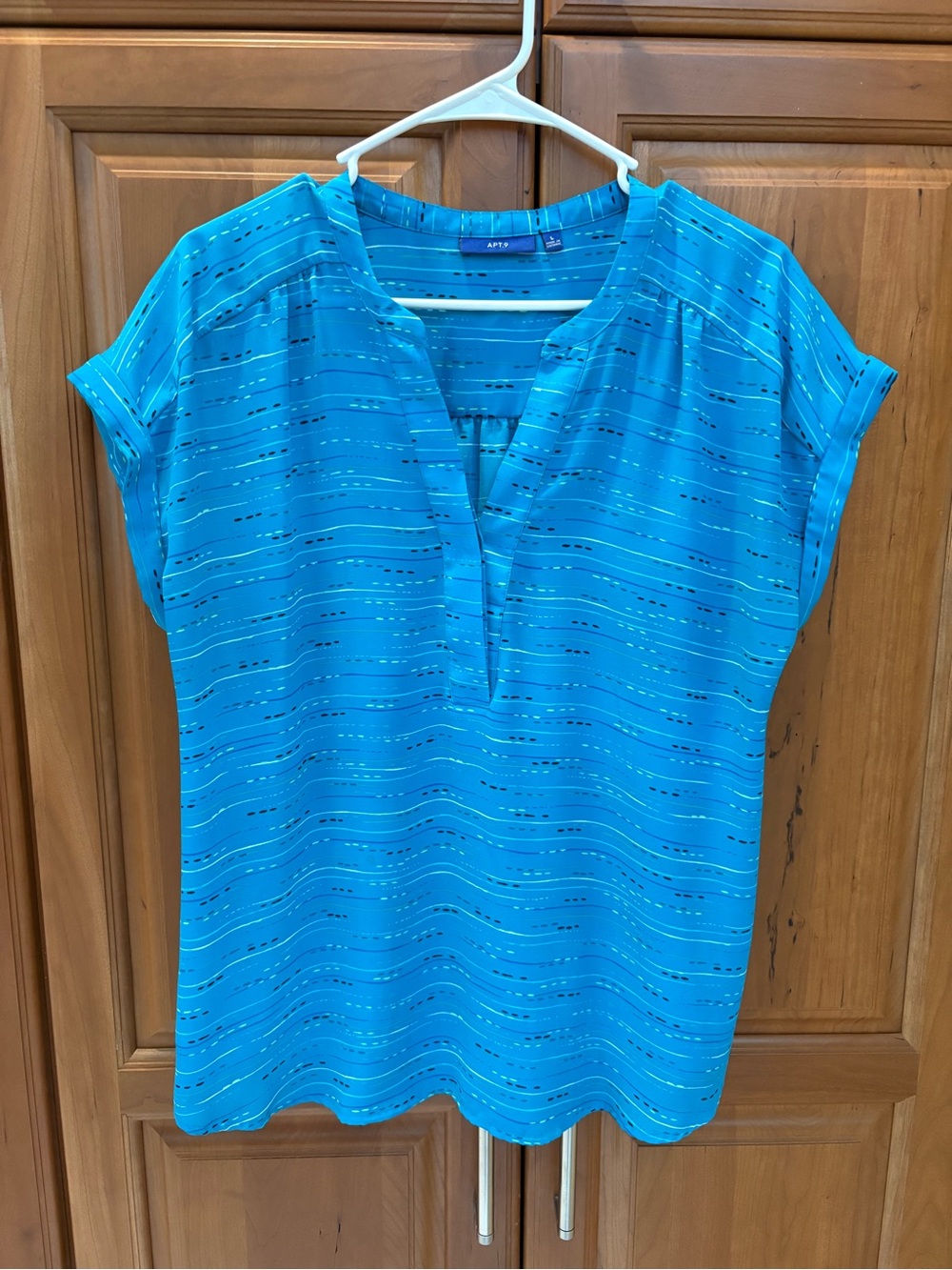Apt. 9 Blue Short-Sleeve Split-Neck Blouse L